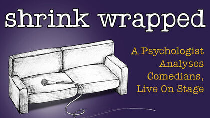 Poster for the show shrink wrapped with a drawing of a sofa and a microphone